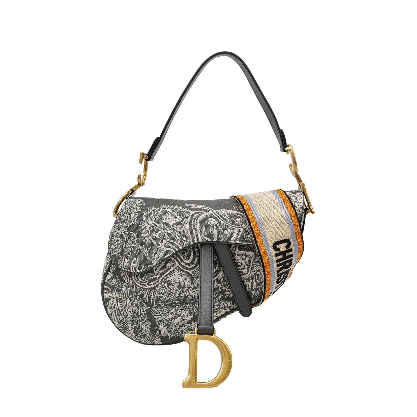 Christian Dior Saddle Medium Grey Canvas Rain Forest Prints Tiger