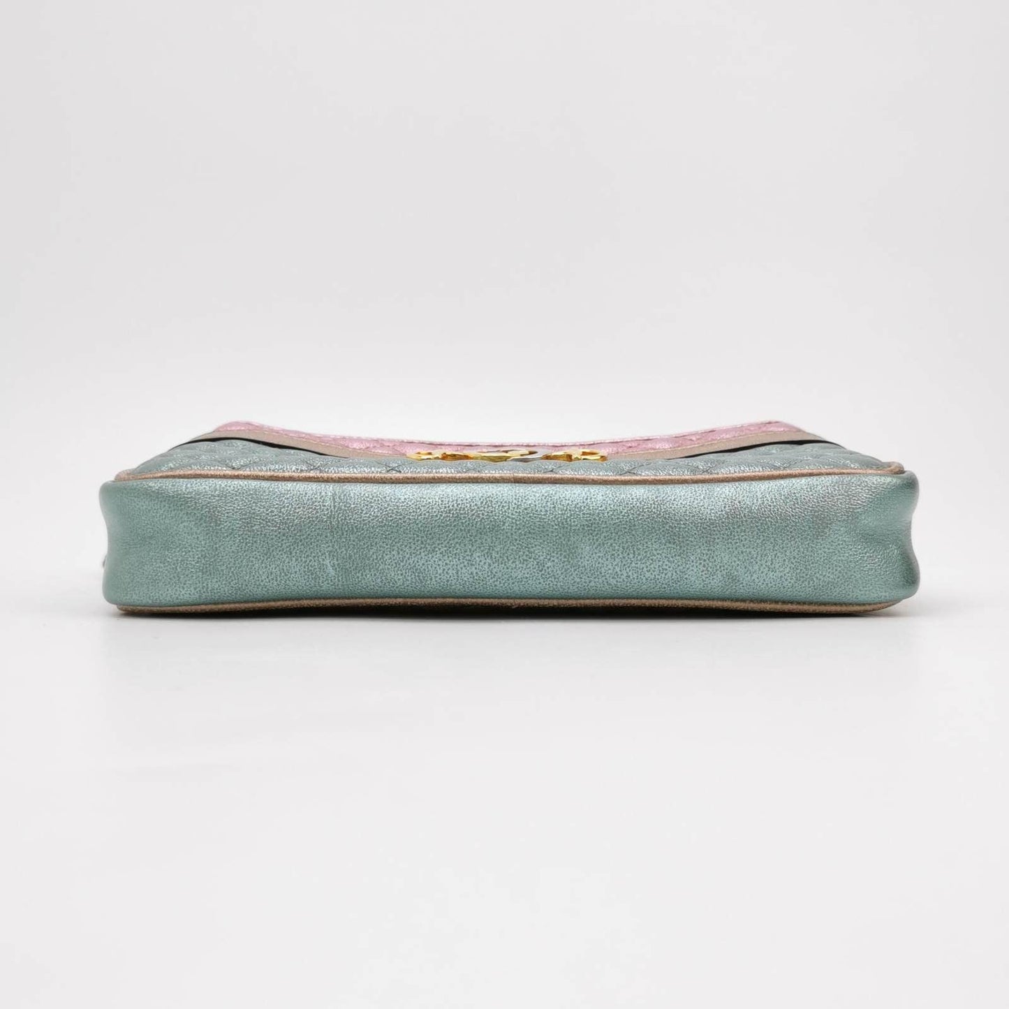 Gucci Pink Teal Mini Metallic Laminated Trapuntata Leather Horsebit Clutch