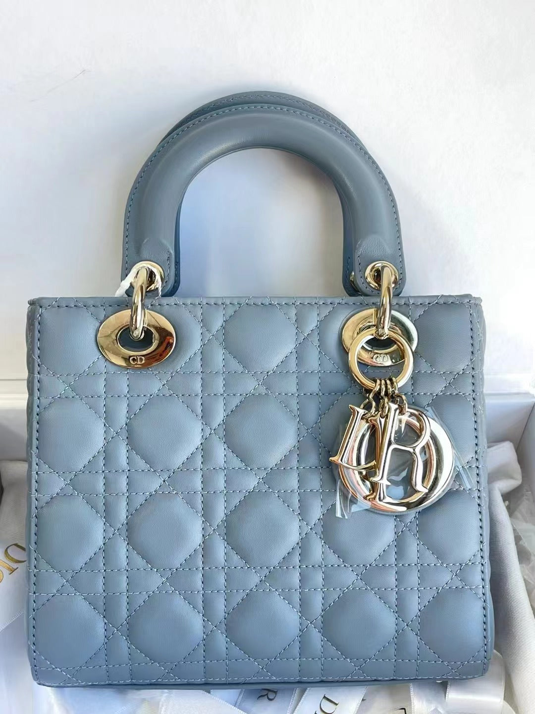 Lady Dior Small My Abcdior Pale Blue Lambskin Cannage Leather