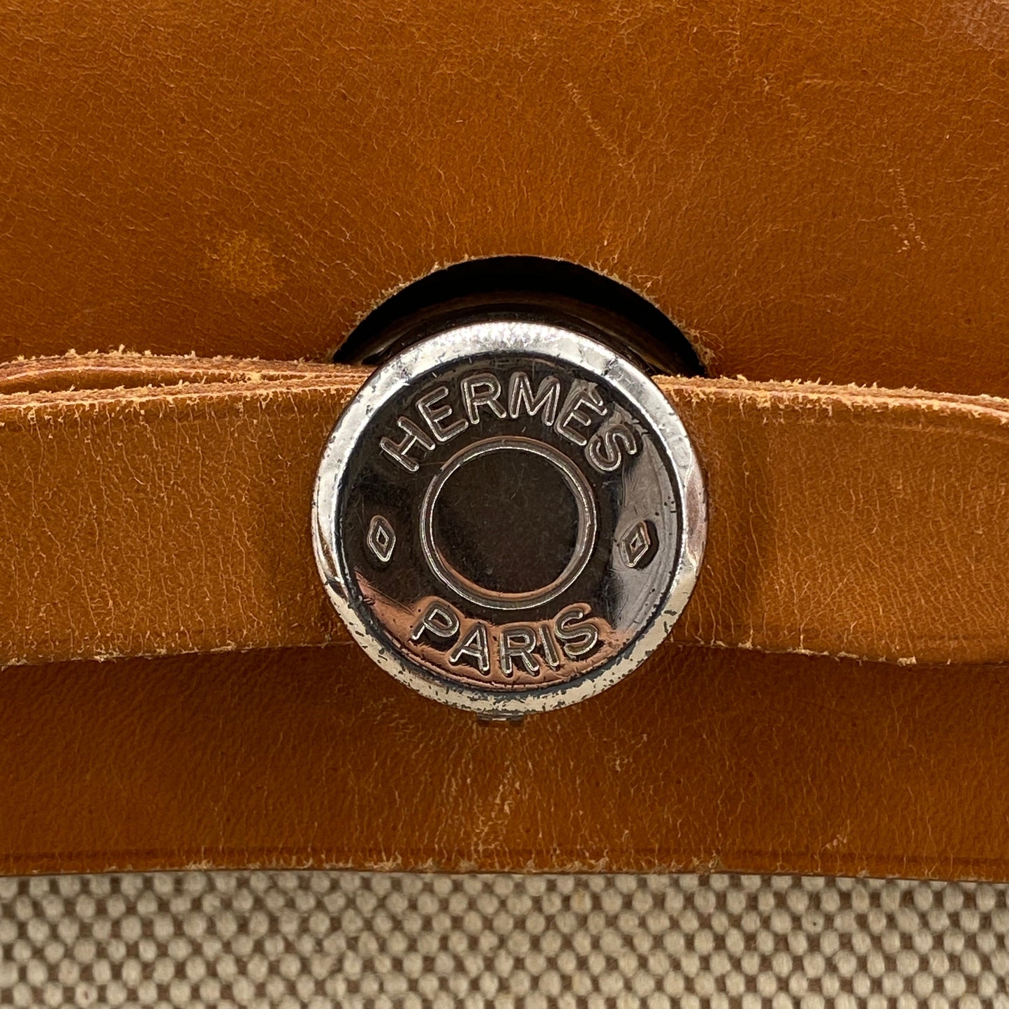 Hermes 2001 Herbag 31 Beige Canvas & Natural Caramel Cowhide Shoulder Bag