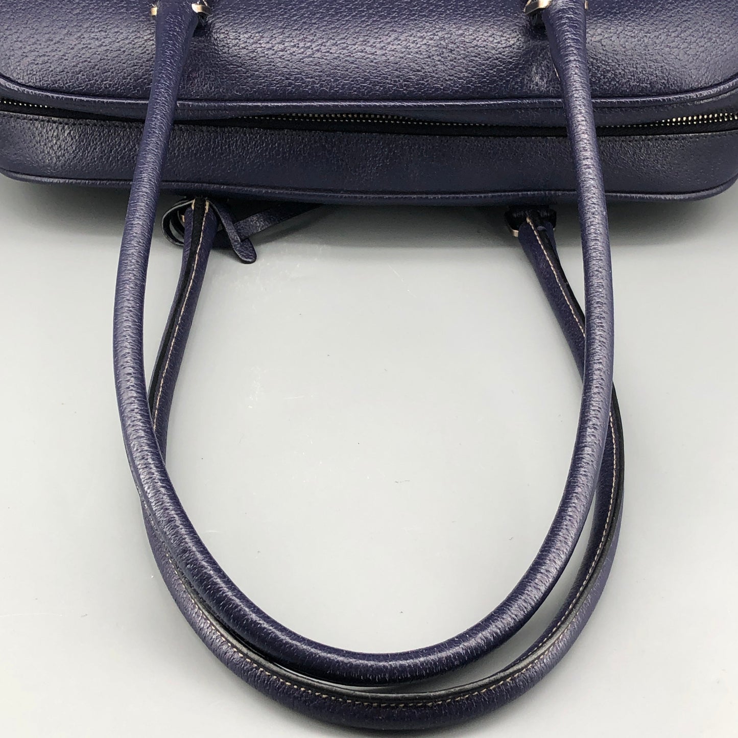 Prada Bauletto Medium Pebbled Leather Handbag Ink Blue