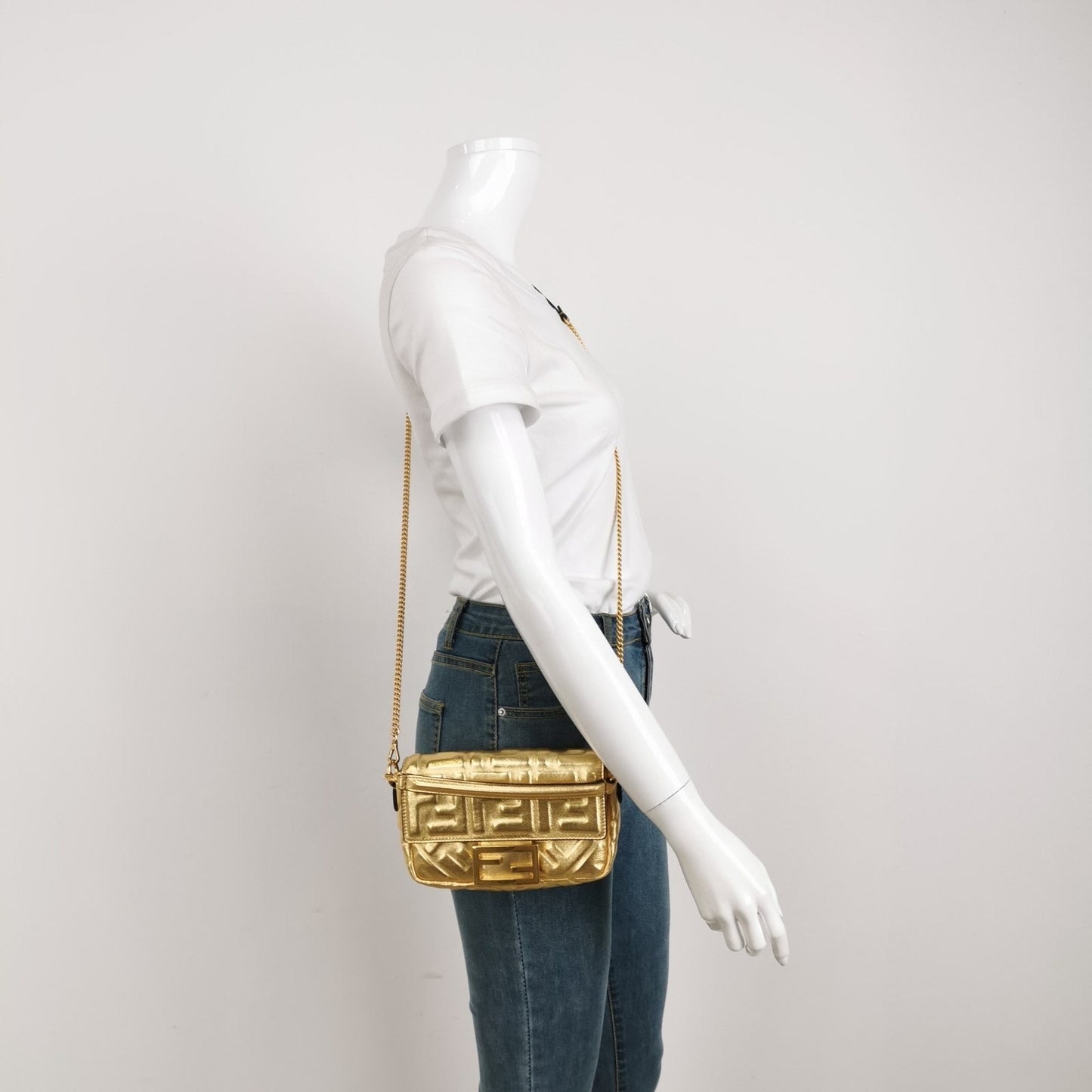Fendi Baguette Mini Gold Nappa Leather Crossbody Bag