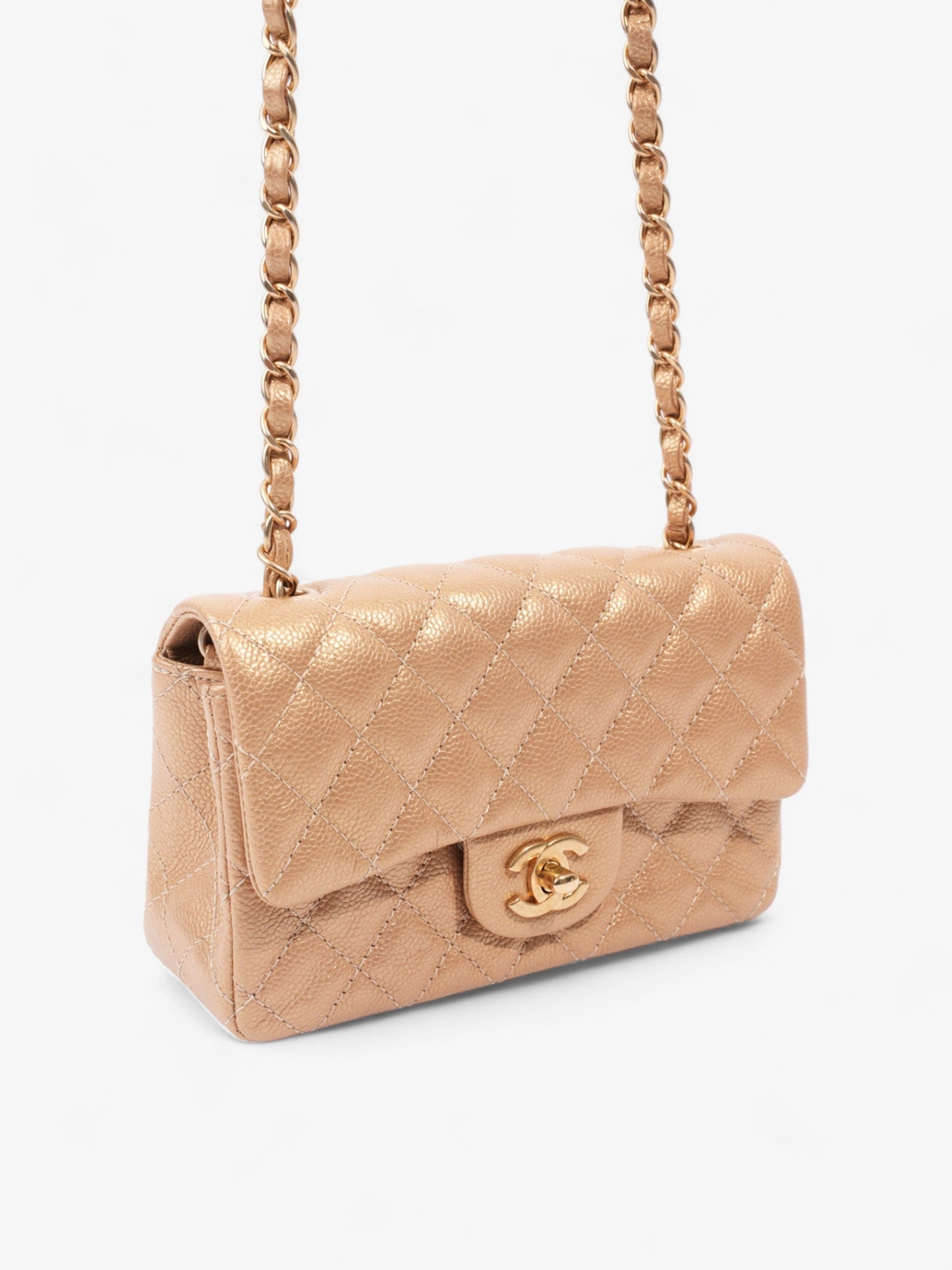 Chanel Rectangular Flap Gold Caviar Leather Mini