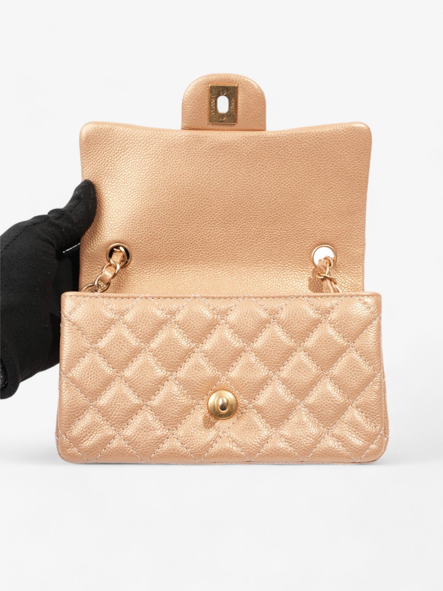 Chanel Rectangular Flap Gold Caviar Leather Mini