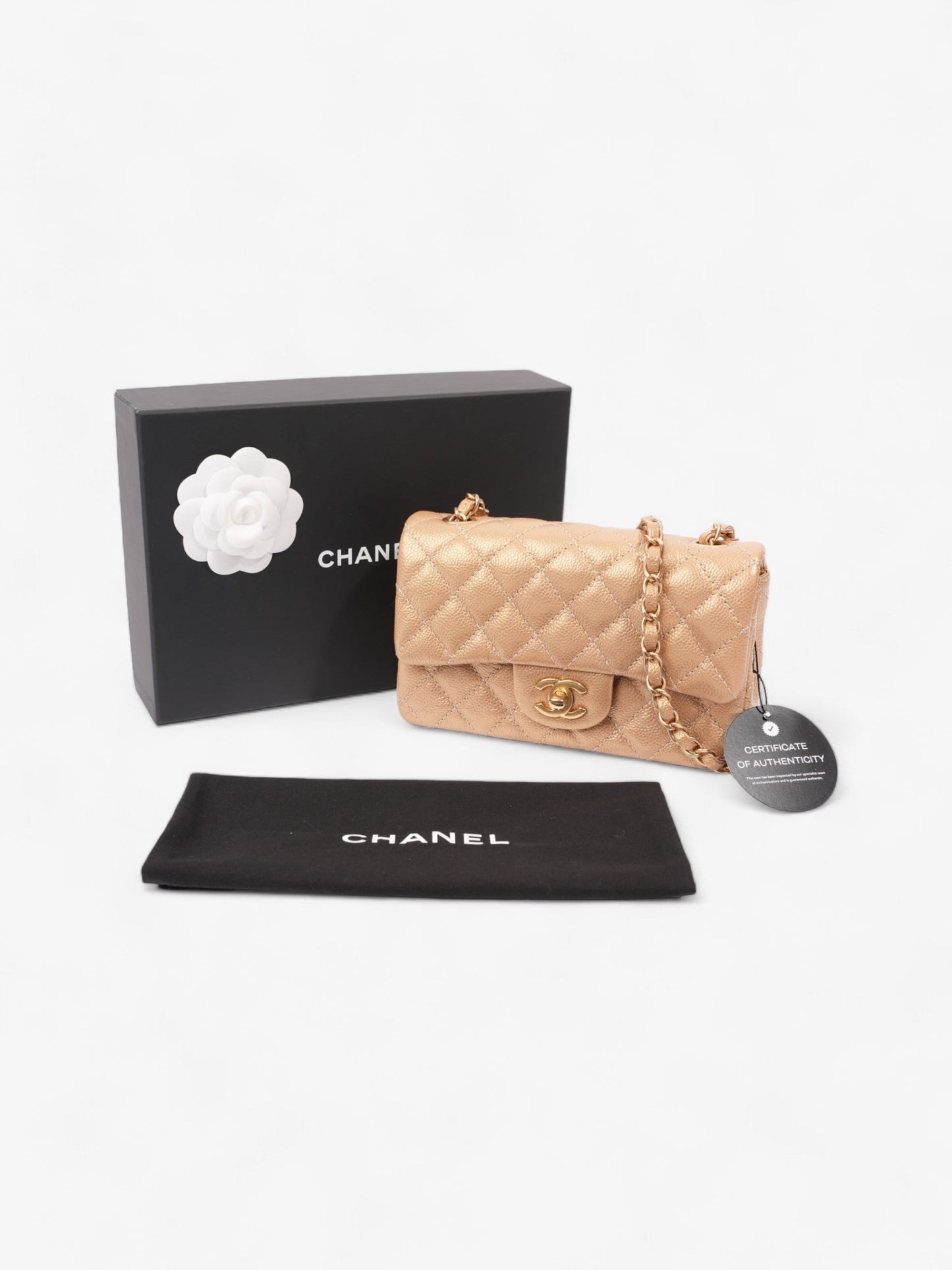 Chanel Rectangular Flap Gold Caviar Leather Mini