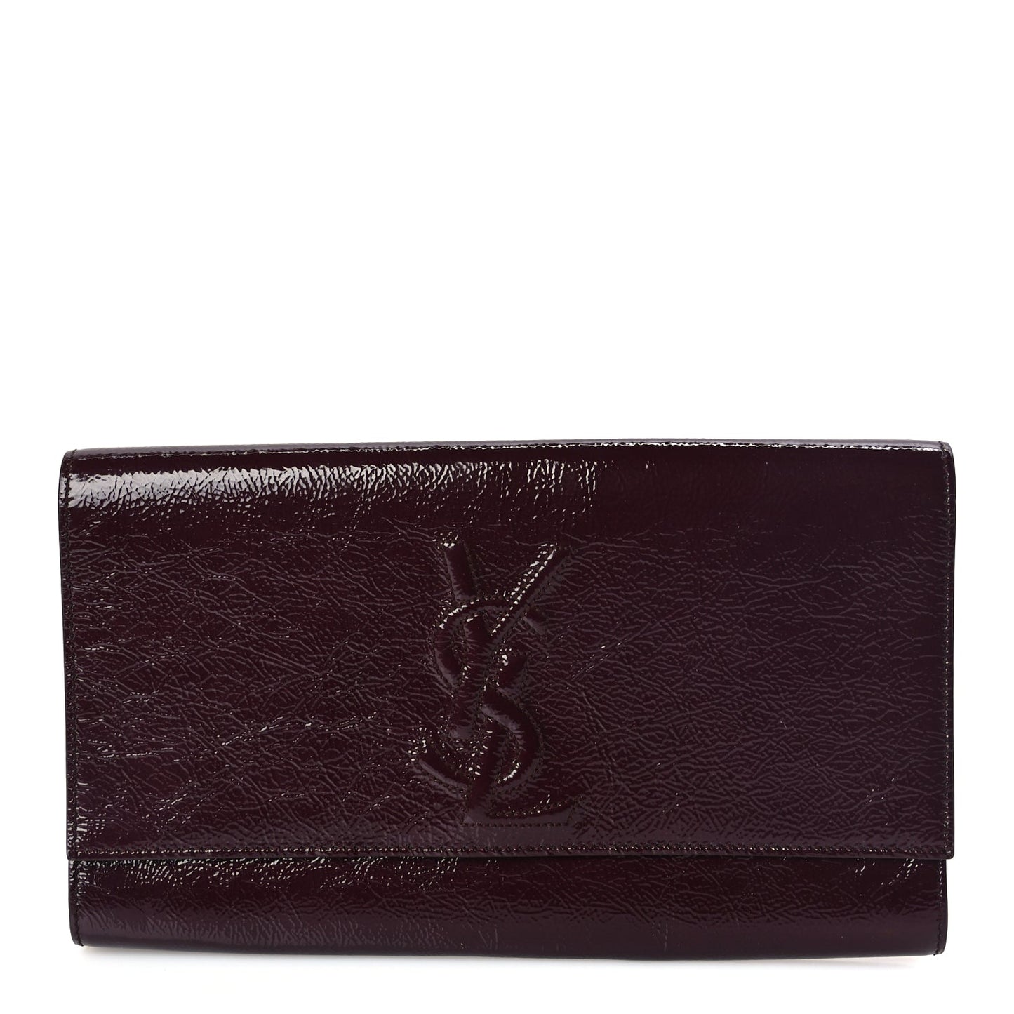 Saint Laurent Textured Patent Monogram Large Belle De Jour Clutch Burgundy