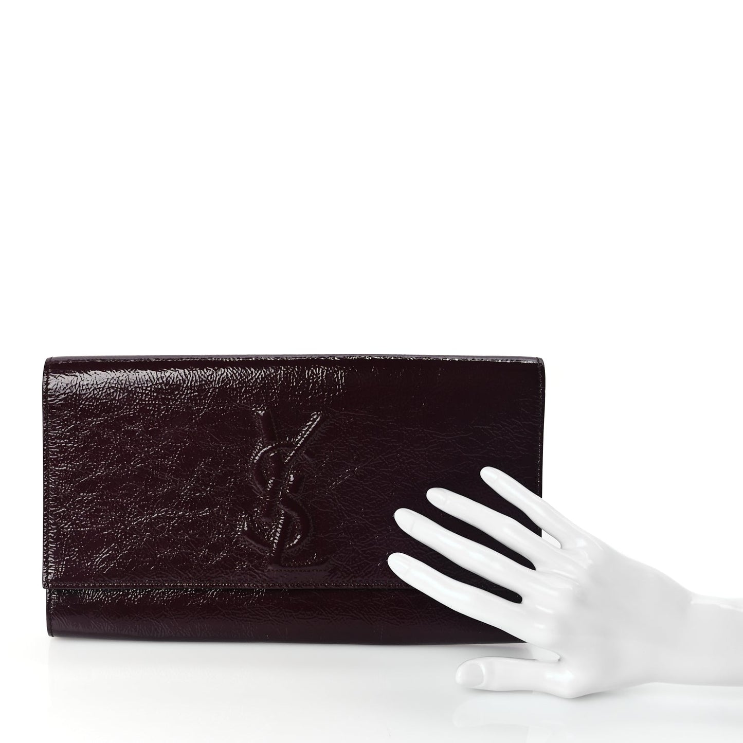 Saint Laurent Textured Patent Monogram Large Belle De Jour Clutch Burgundy