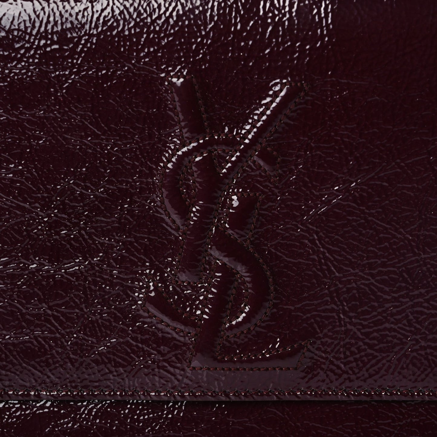 Saint Laurent Textured Patent Monogram Large Belle De Jour Clutch Burgundy