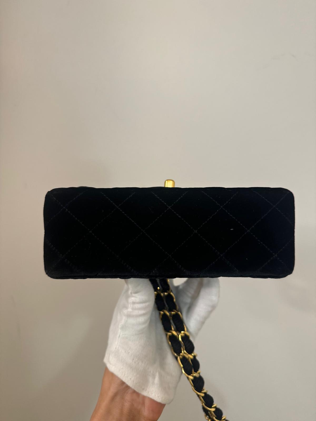 Chanel  Mini Velvet Flap bag Black gold hardware