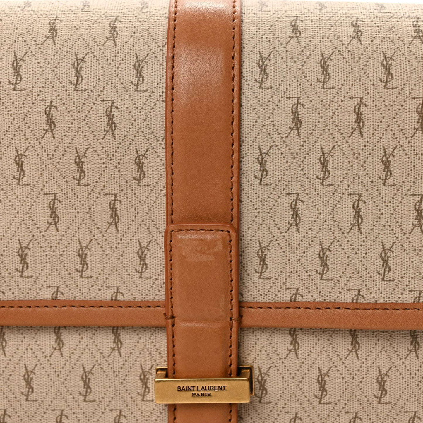 Saint Laurent Canvas All-Over Monogram Small Le Monogramme Satchel Beige Kaki Brown Gold