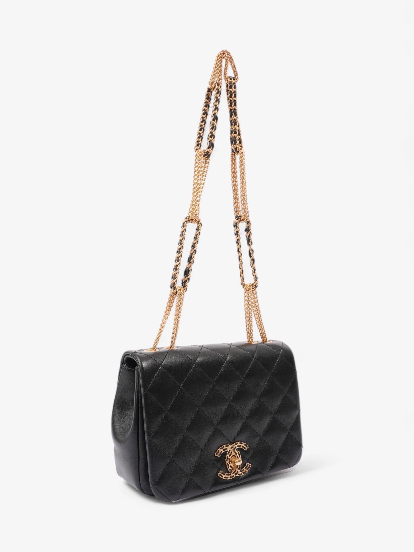 Chanel On And On Full Flap Black Lambskin Leather Small