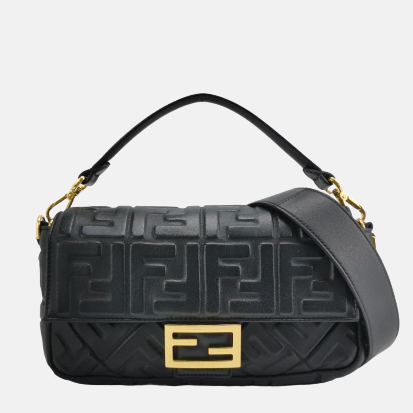 Fendi Baguette Lambskin Leather Crossbody Bag Medium Black