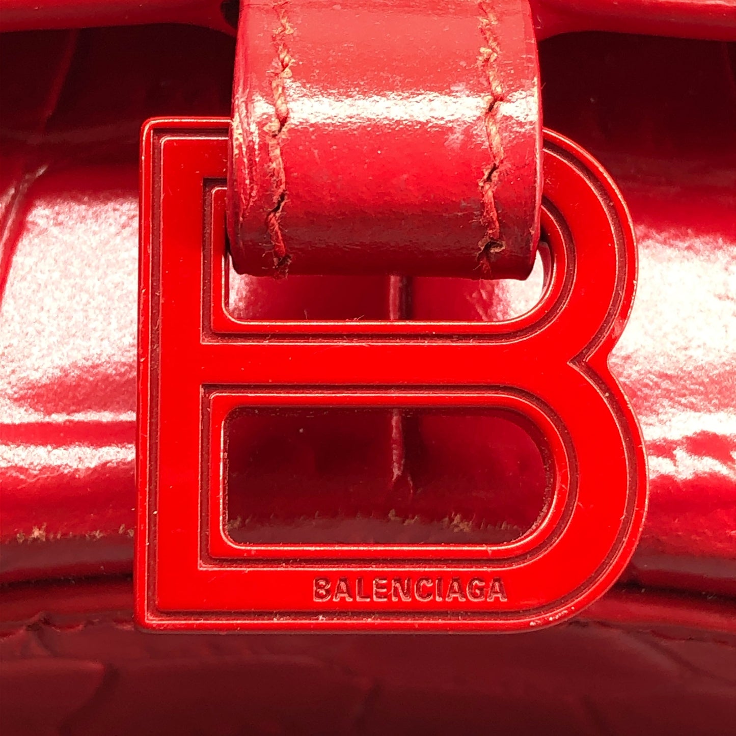 Balenciaga Red Croc Embossed Nano Hourglass Top Handle Bag