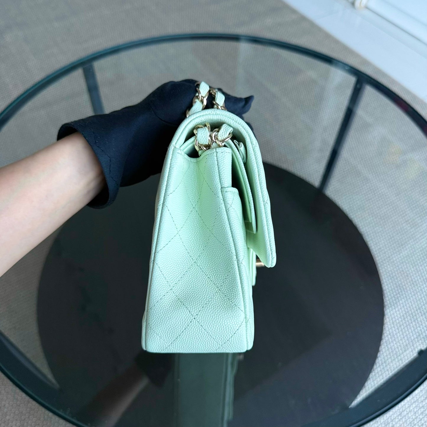 Chanel Classic Flap Medium - Caviar 25CM Quilted Light Mint Green Gold Hardware Microchip