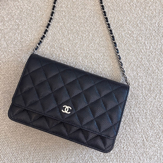 Chanel Classic Wallet on Chain WOC in Black Caviar and SHW (Model: AP0250) Crossbody