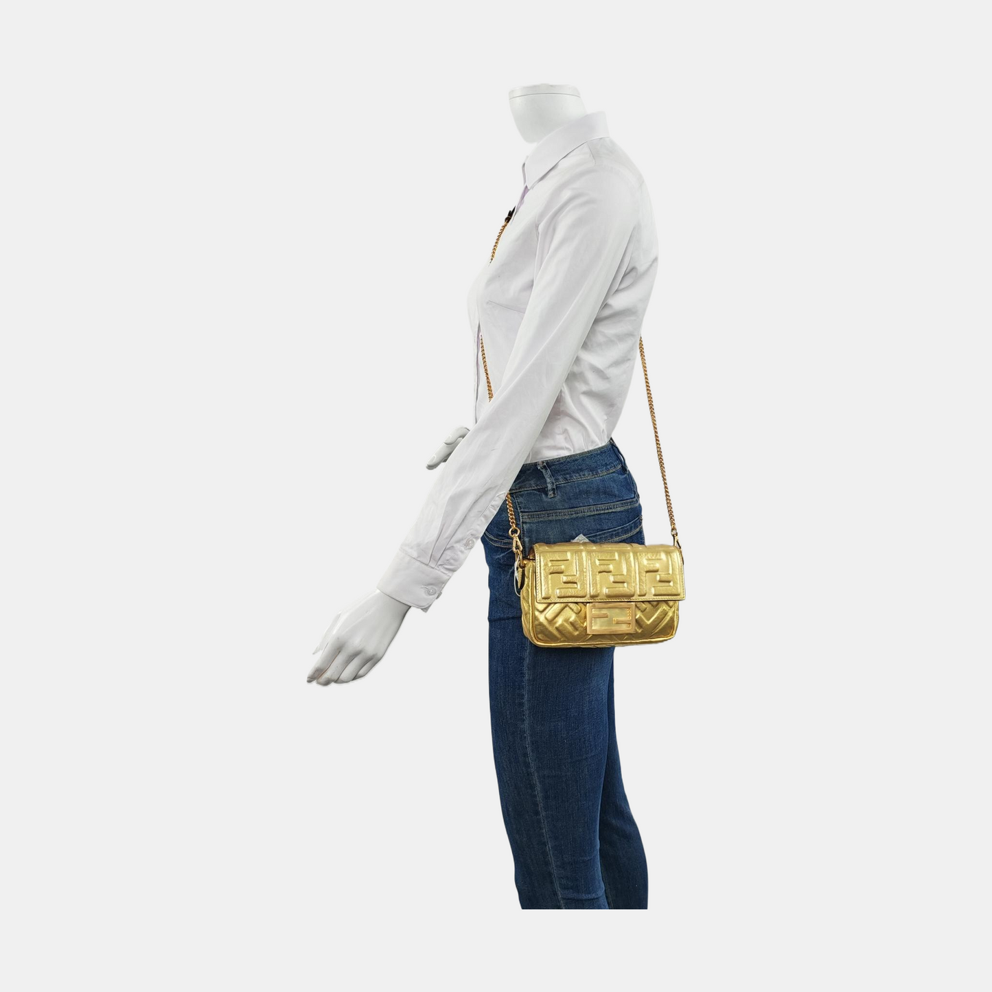 Fendi Baguette Mini Gold Nappa Leather Crossbody Bag