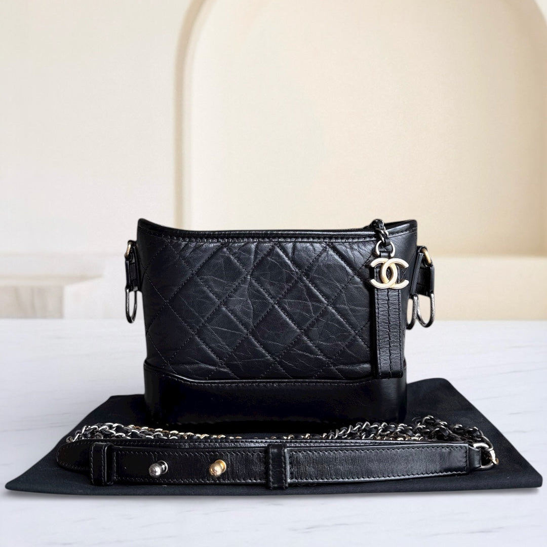 Chanel Gabrielle Hobo Small - Quilted Calfskin Black Gold Hardware