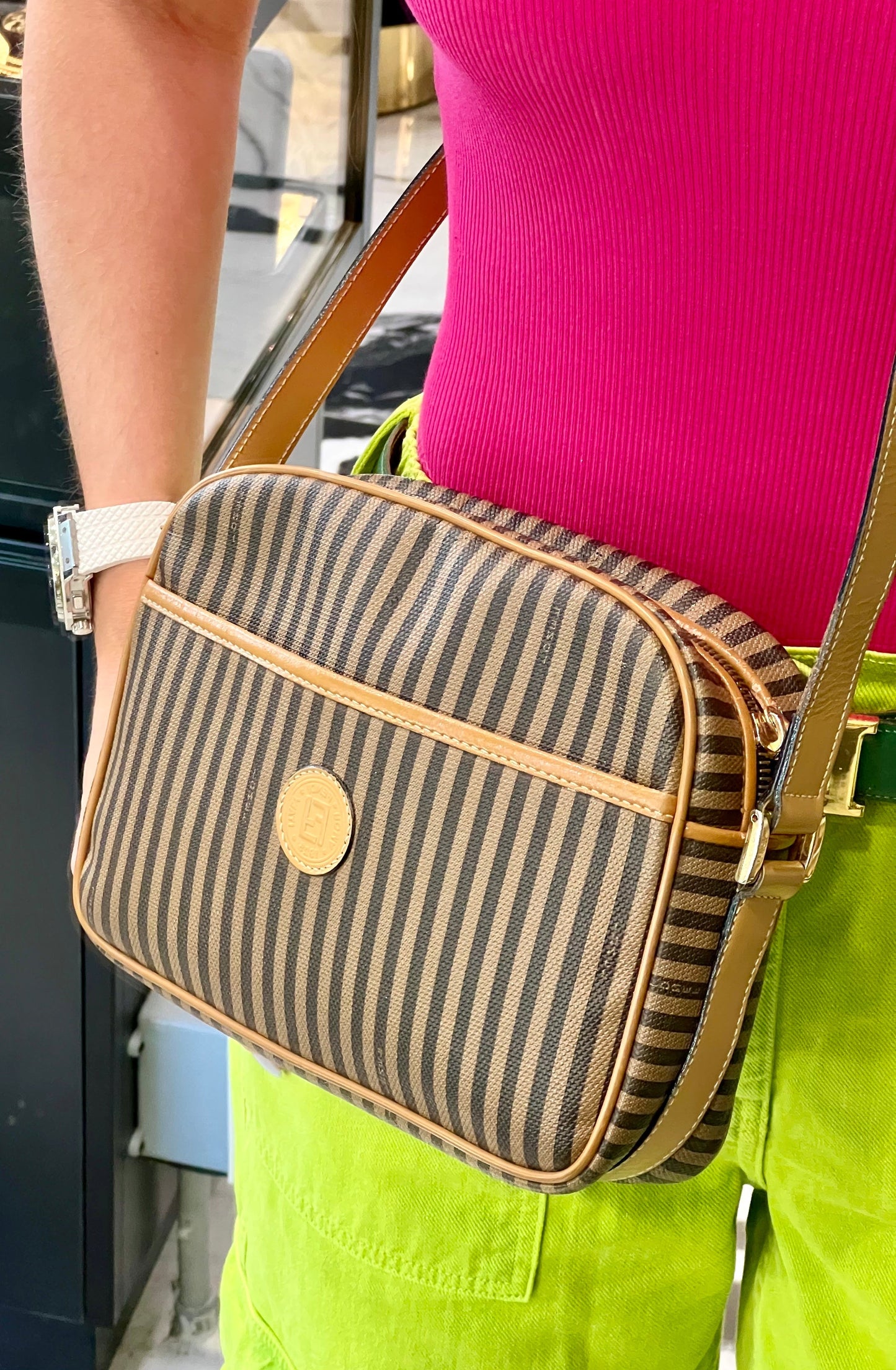 FENDI PEQUIN STRIPE CROSSBODY BAG