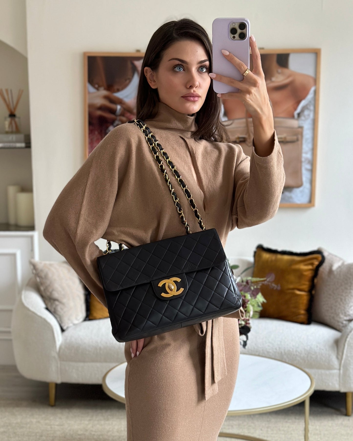Chanel Black   Maxi Mademoiselle Single Flap Bag in Lambskin with 24K Gold Hardware