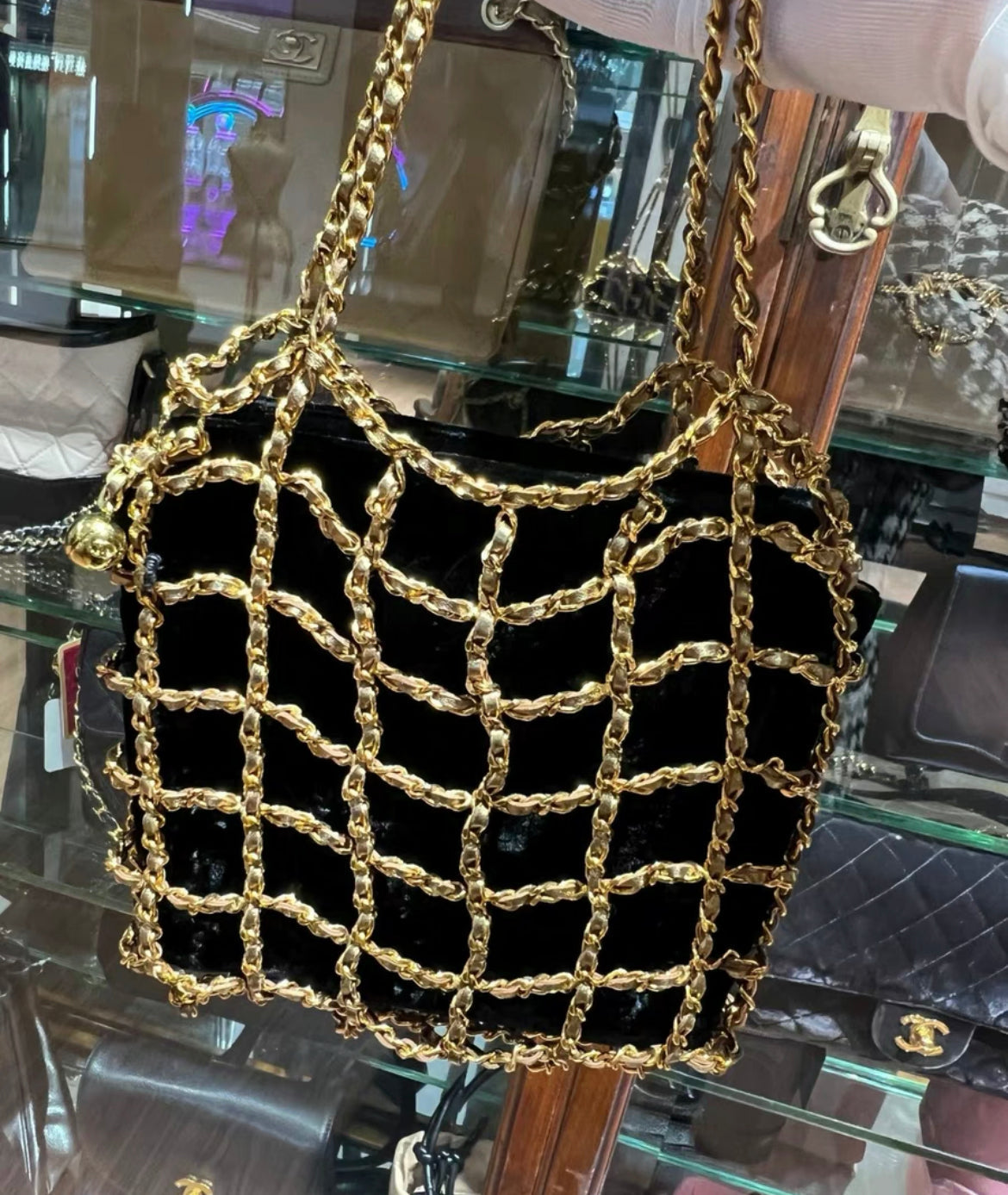 Chanel Minaudière Clutch Rare  Micro Mini Woven Chain Black Satin Satchel
