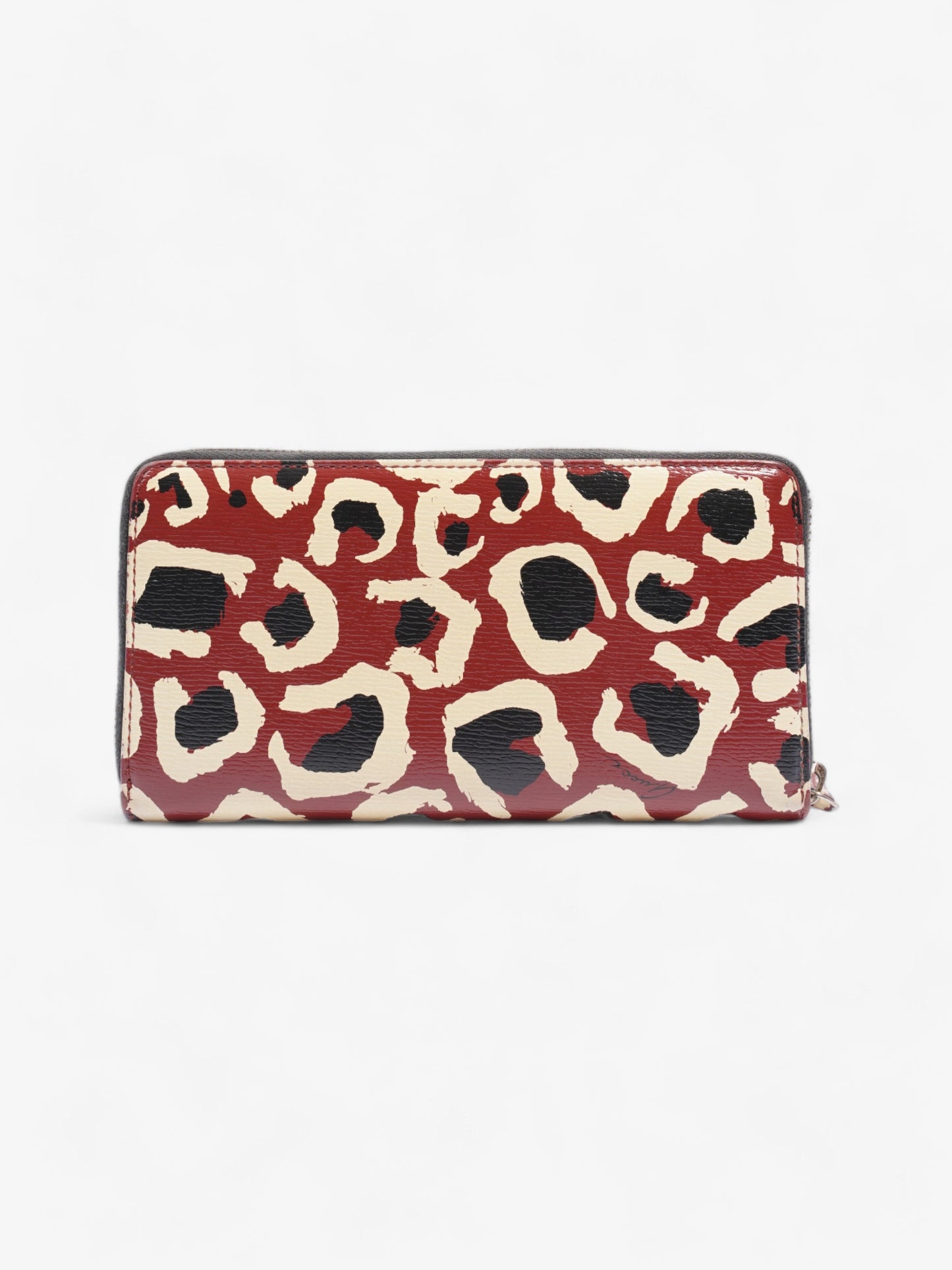 Gucci Leopard Print Zip Around Wallet Red / Black Calfskin Leather