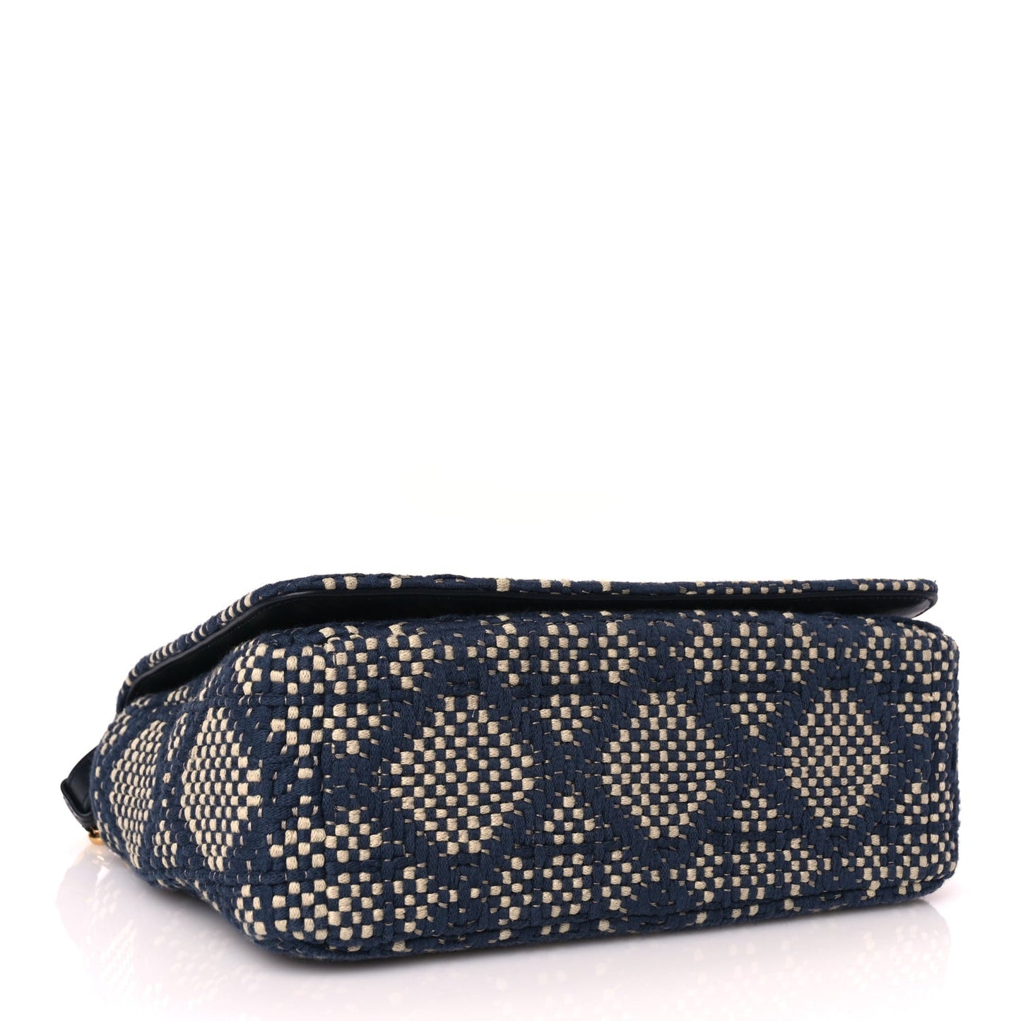 Christian Dior Fabric Macrocannage Woven Medium Caro Bag Blue White