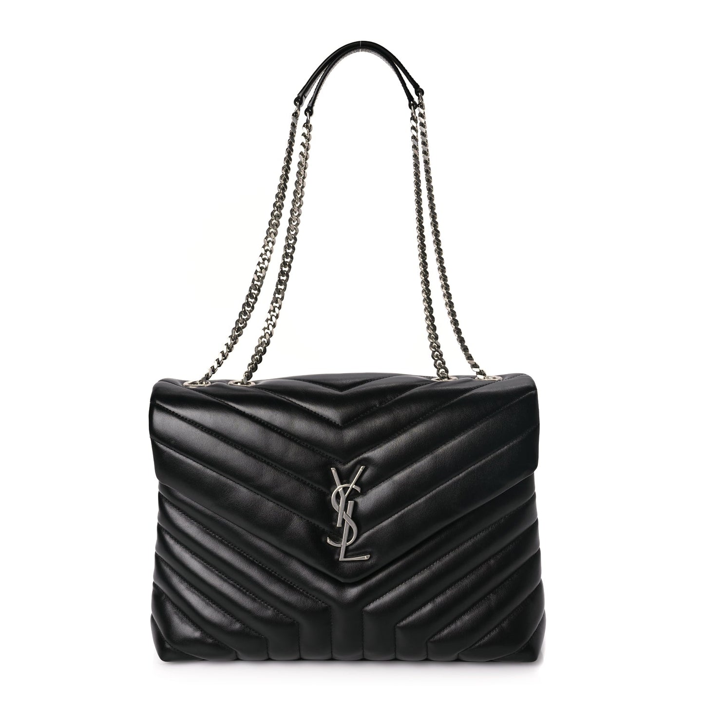 Saint Laurent Calfskin Y Quilted Monogram Medium Loulou Chain Satchel Black