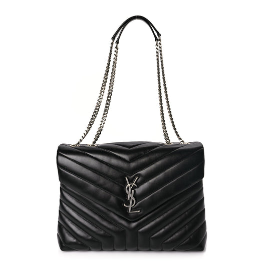 Saint Laurent Calfskin Y Quilted Monogram Medium Loulou Chain Satchel Black