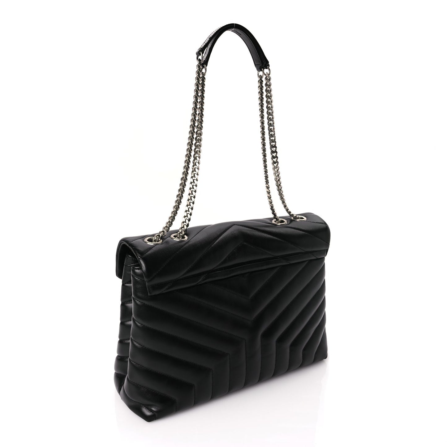 Saint Laurent Calfskin Y Quilted Monogram Medium Loulou Chain Satchel Black