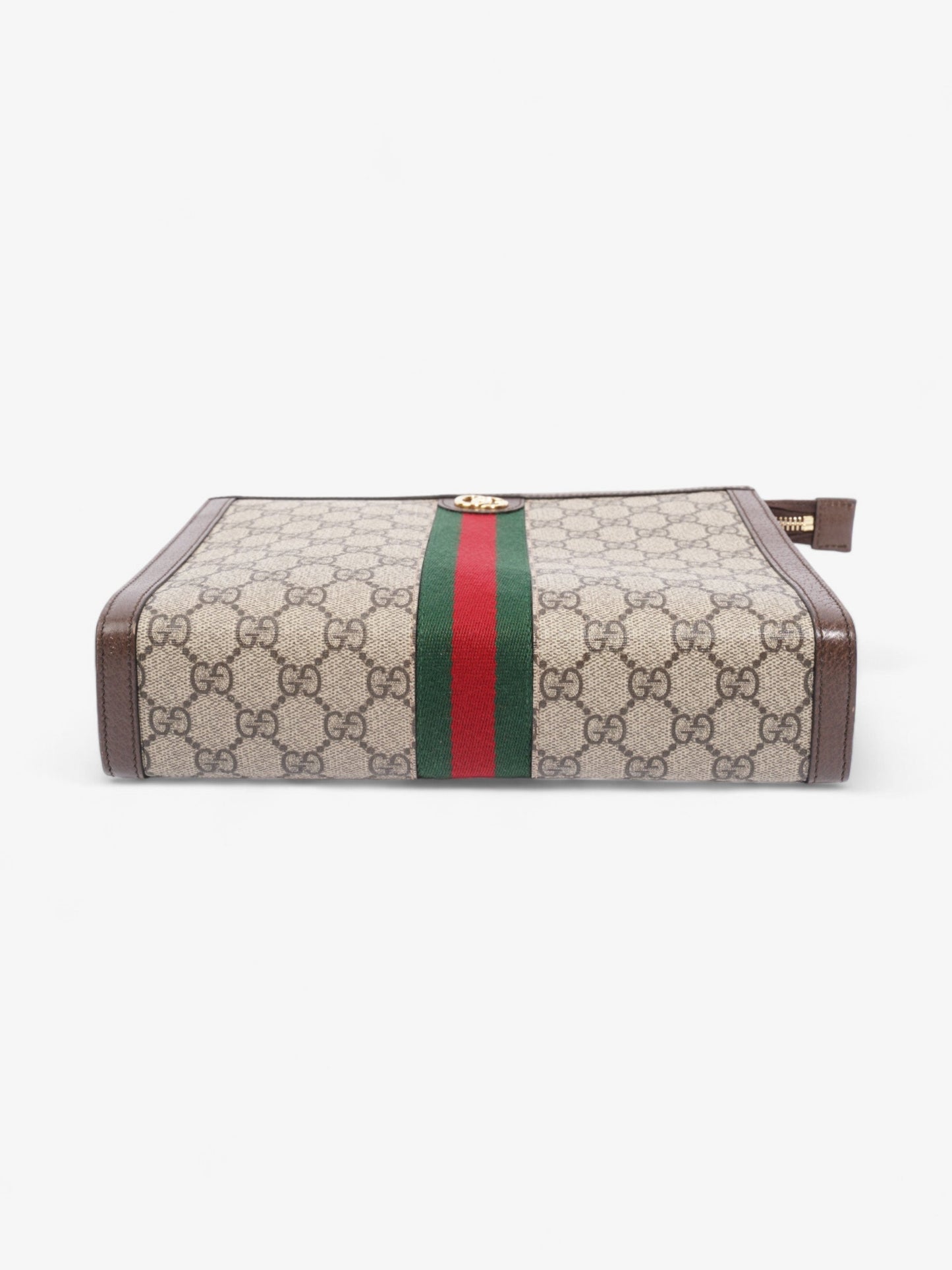 Gucci Ophidia GG Pouch Beige And Ebony GG Supreme / Green And Red Web Coated Canvas