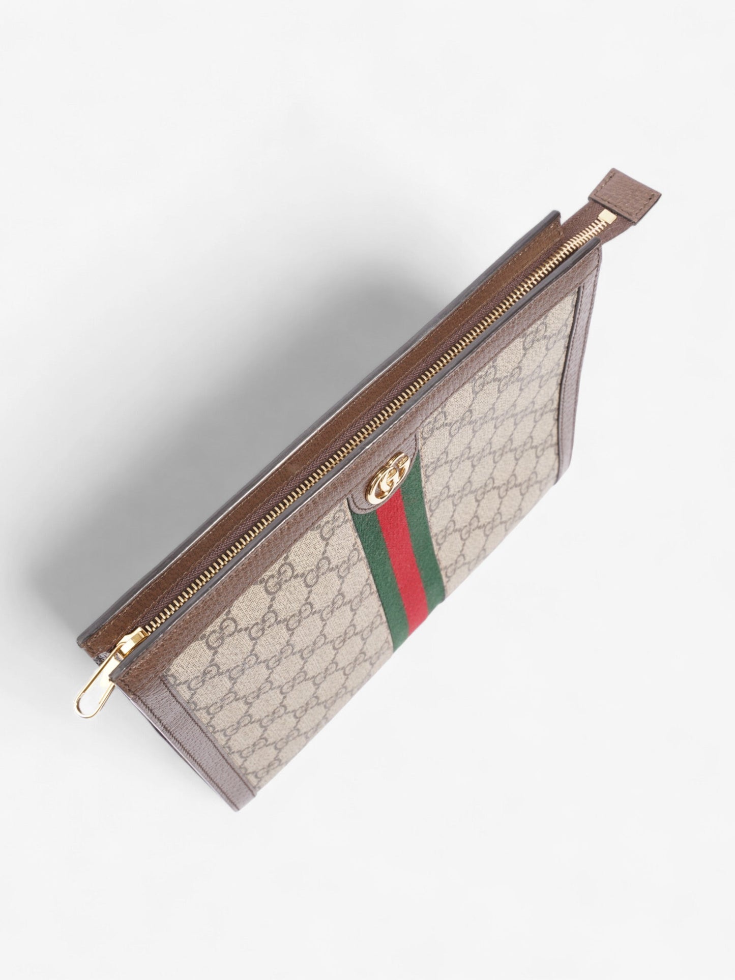 Gucci Ophidia GG Pouch Beige And Ebony GG Supreme / Green And Red Web Coated Canvas