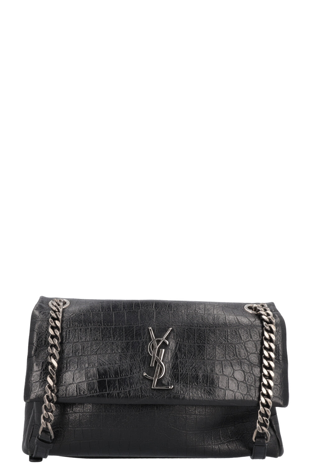SAINT LAURENT West Hollywood Crossbody Medium Bag Croc Embossed Black