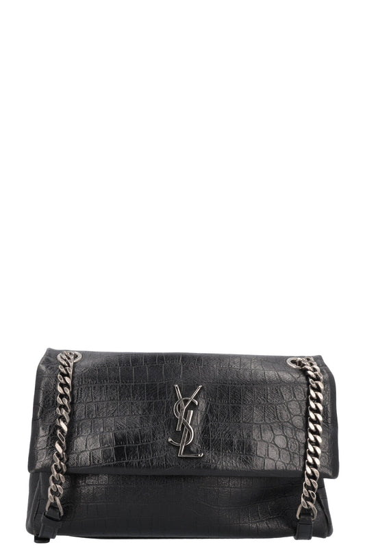 SAINT LAURENT West Hollywood Crossbody Medium Bag Croc Embossed Black
