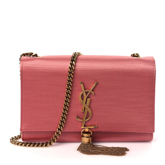 Saint Laurent Satin Small Classic Monogram Kate Tassel Satchel Coral Rose