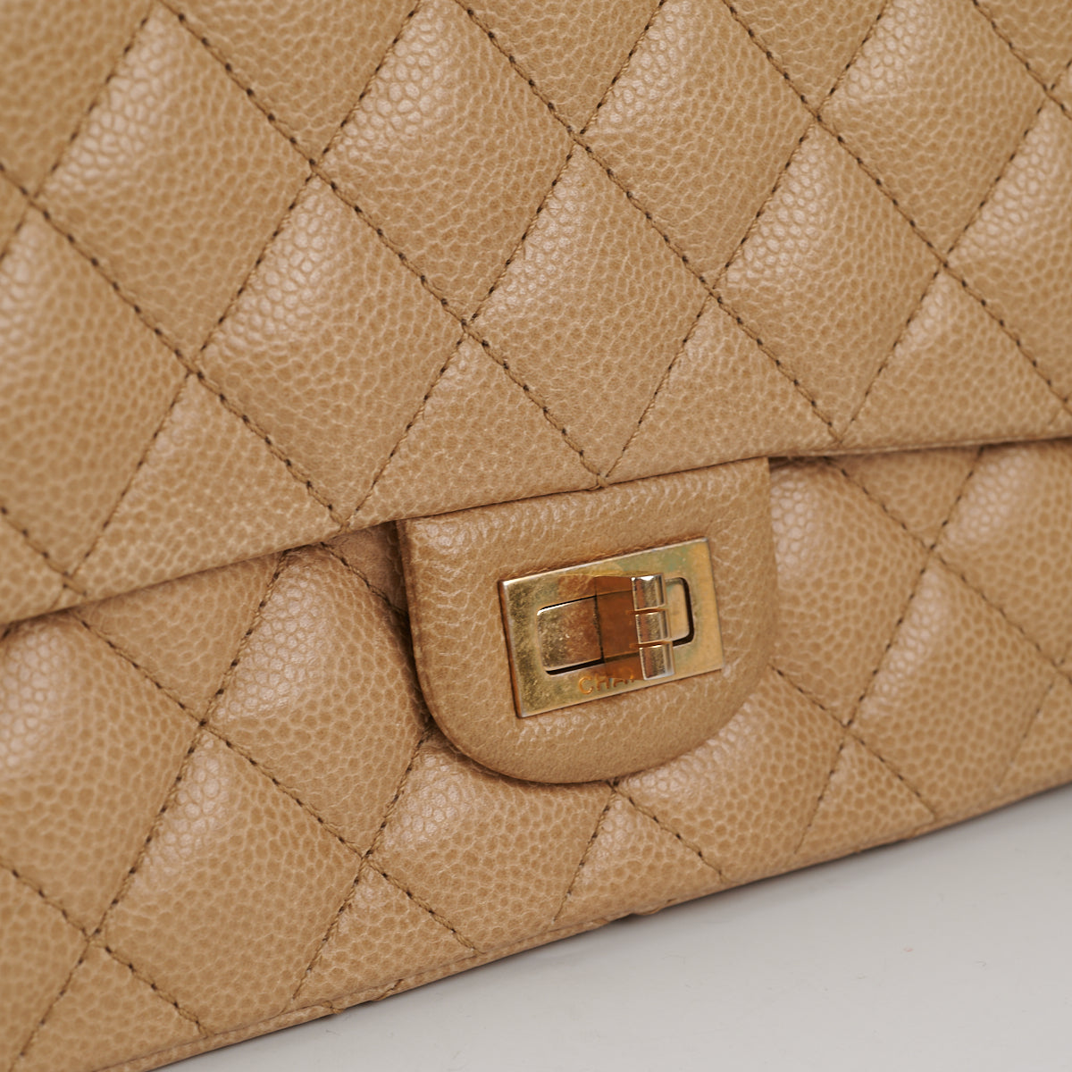 Chanel 2.55 Reissue 227 Caviar Beige with Olive Undertone