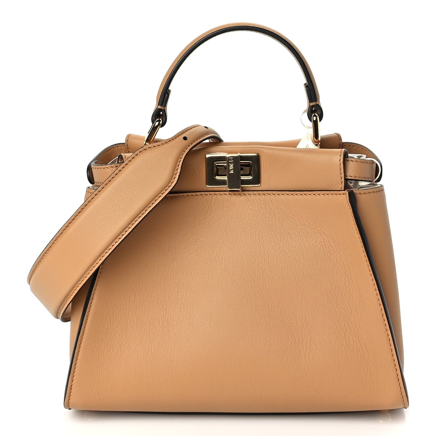 Fendi Vitello Seta Canvas FF Embroidered Mini Peekaboo Iconic Satchel Miele Scuro Poudre