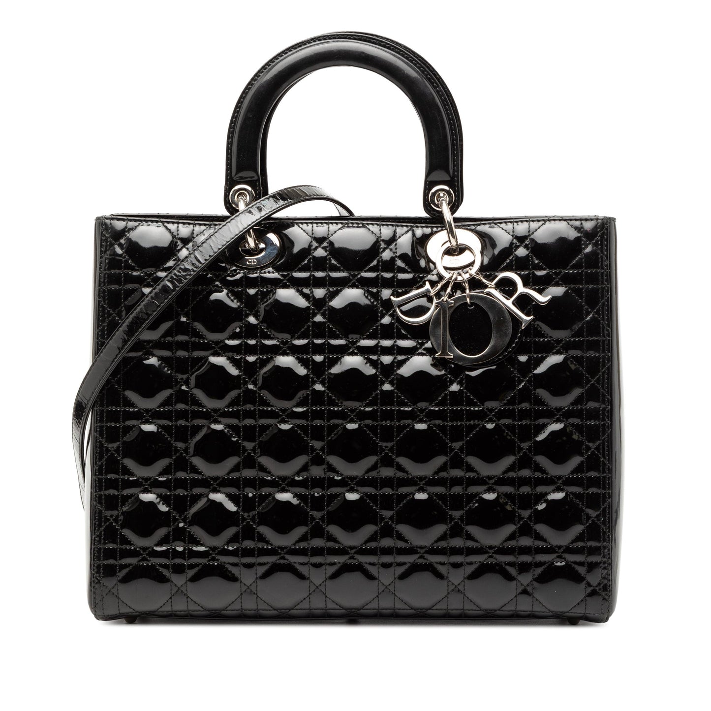 Black Dior Large Patent Cannage Lady Dior Satchel