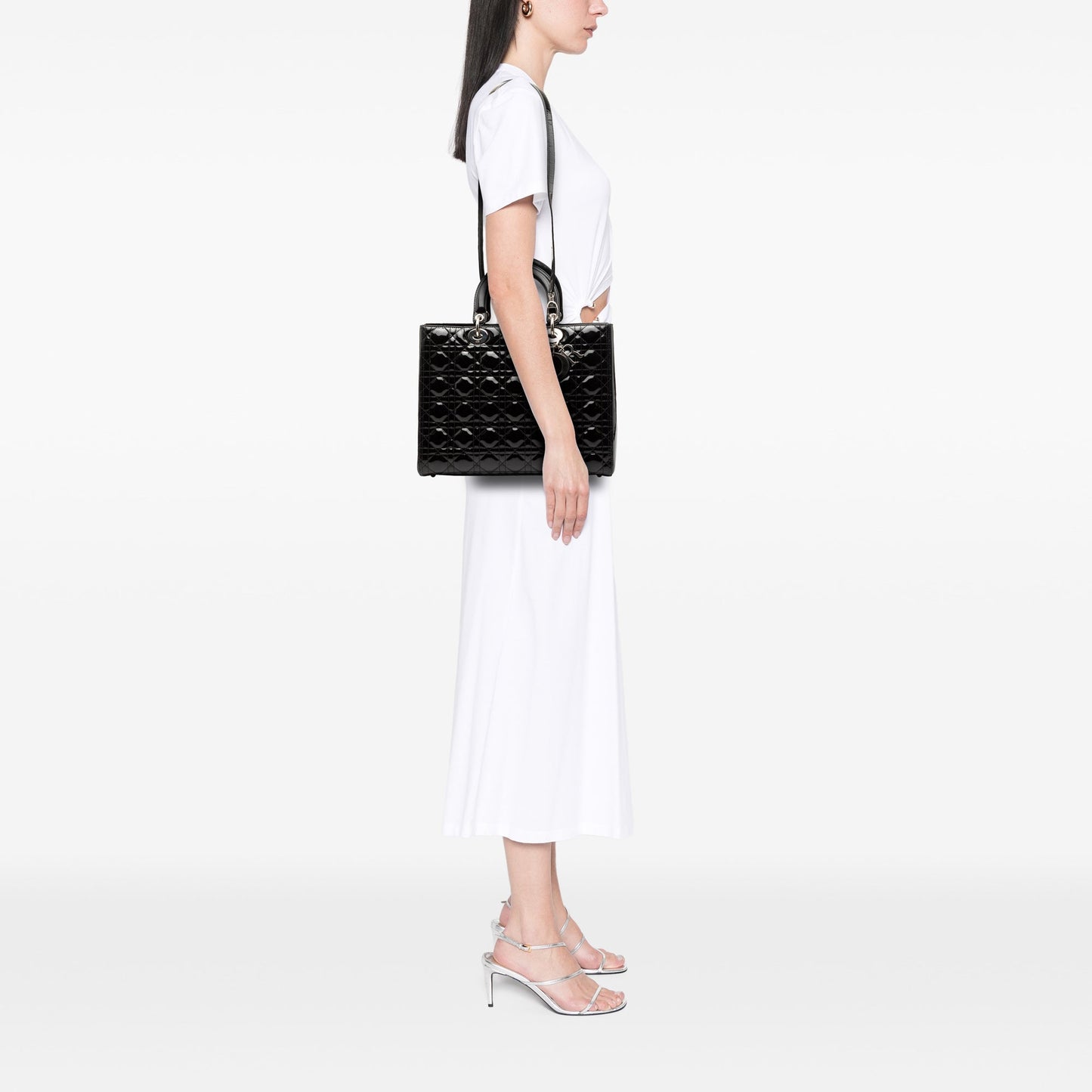 Black Dior Large Patent Cannage Lady Dior Satchel