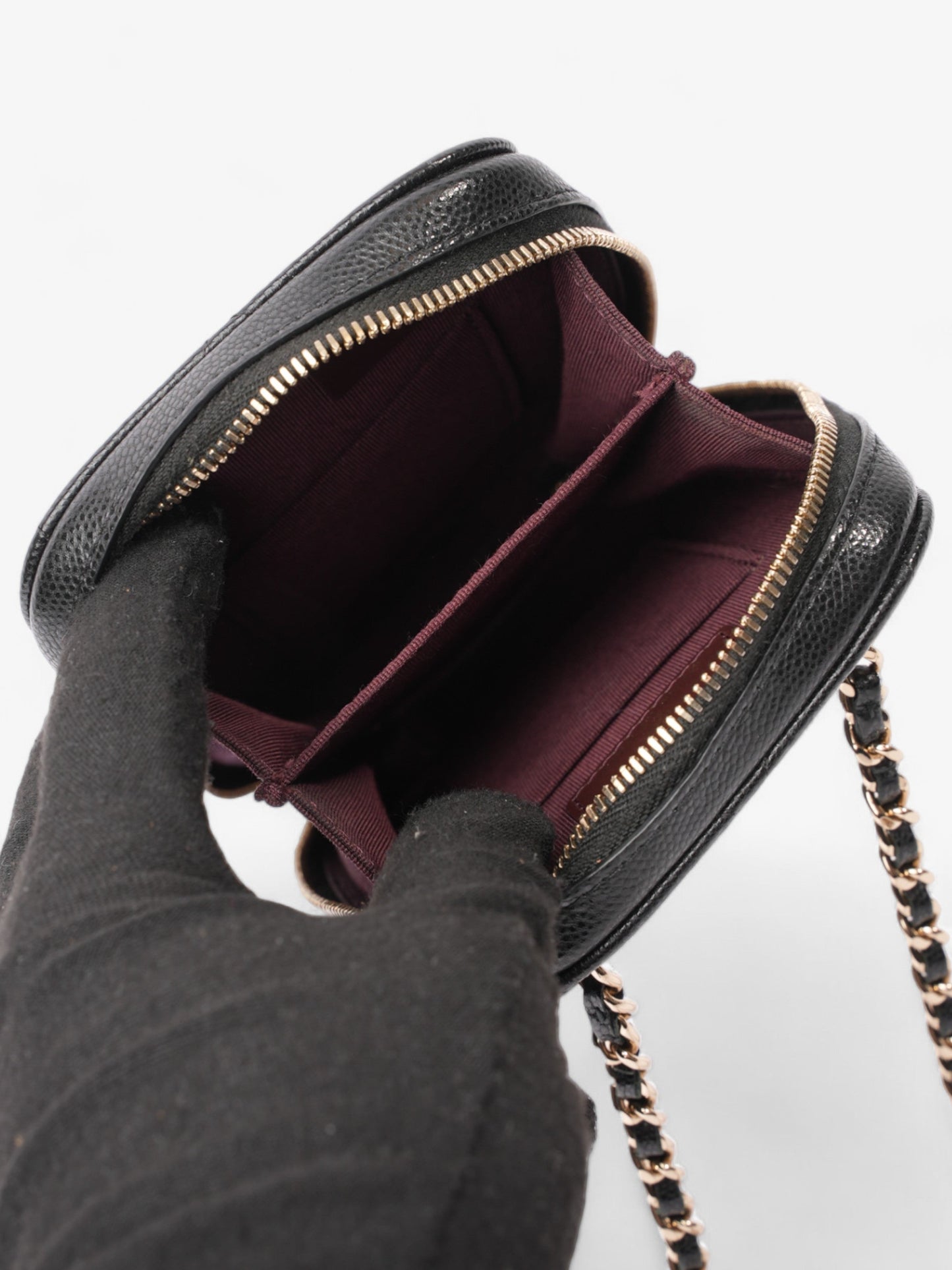 Chanel Quilted Phone Holder Black Caviar Leather