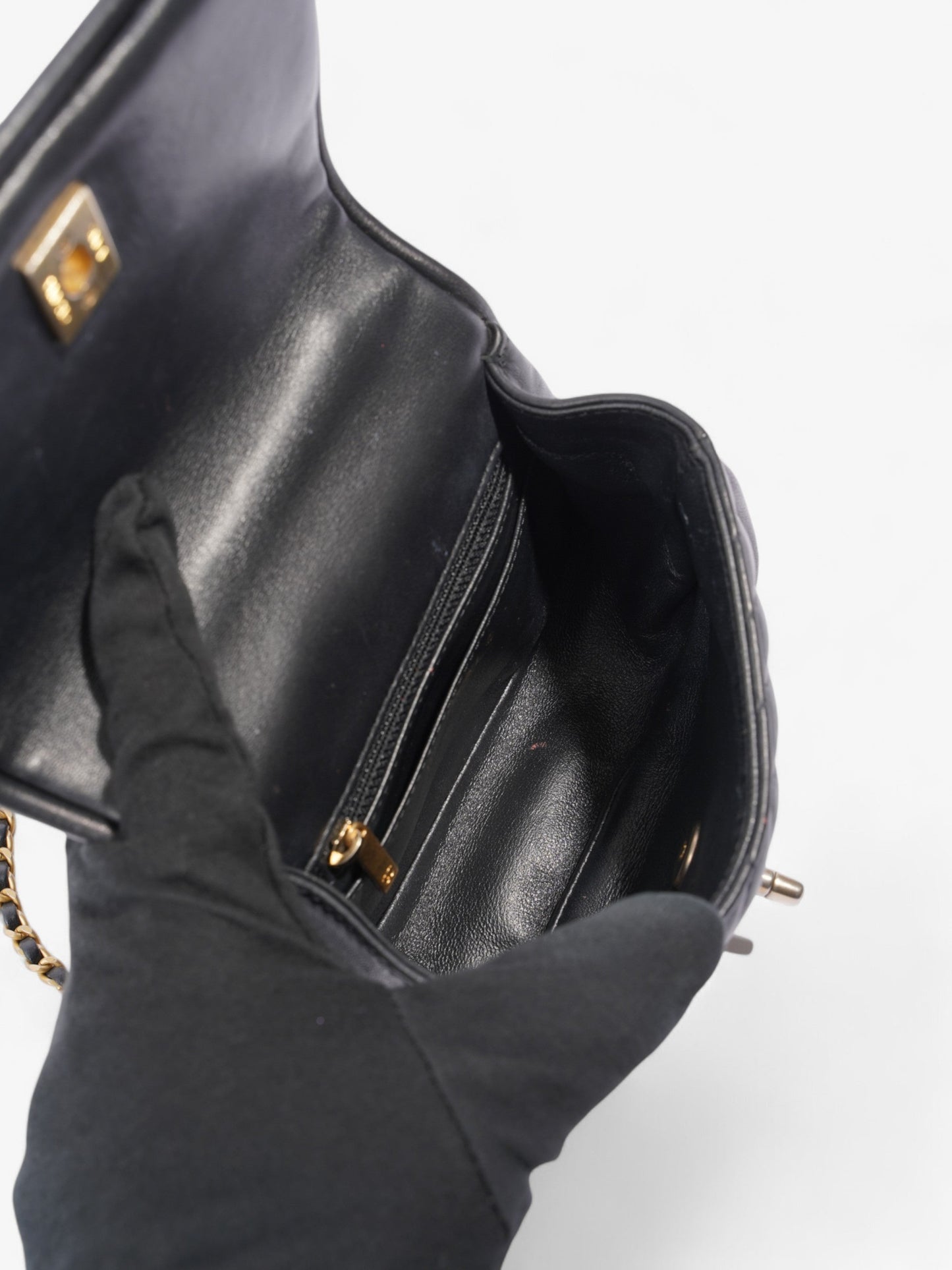 Chanel Reverse Chevron Round Top Handle Black Leather
