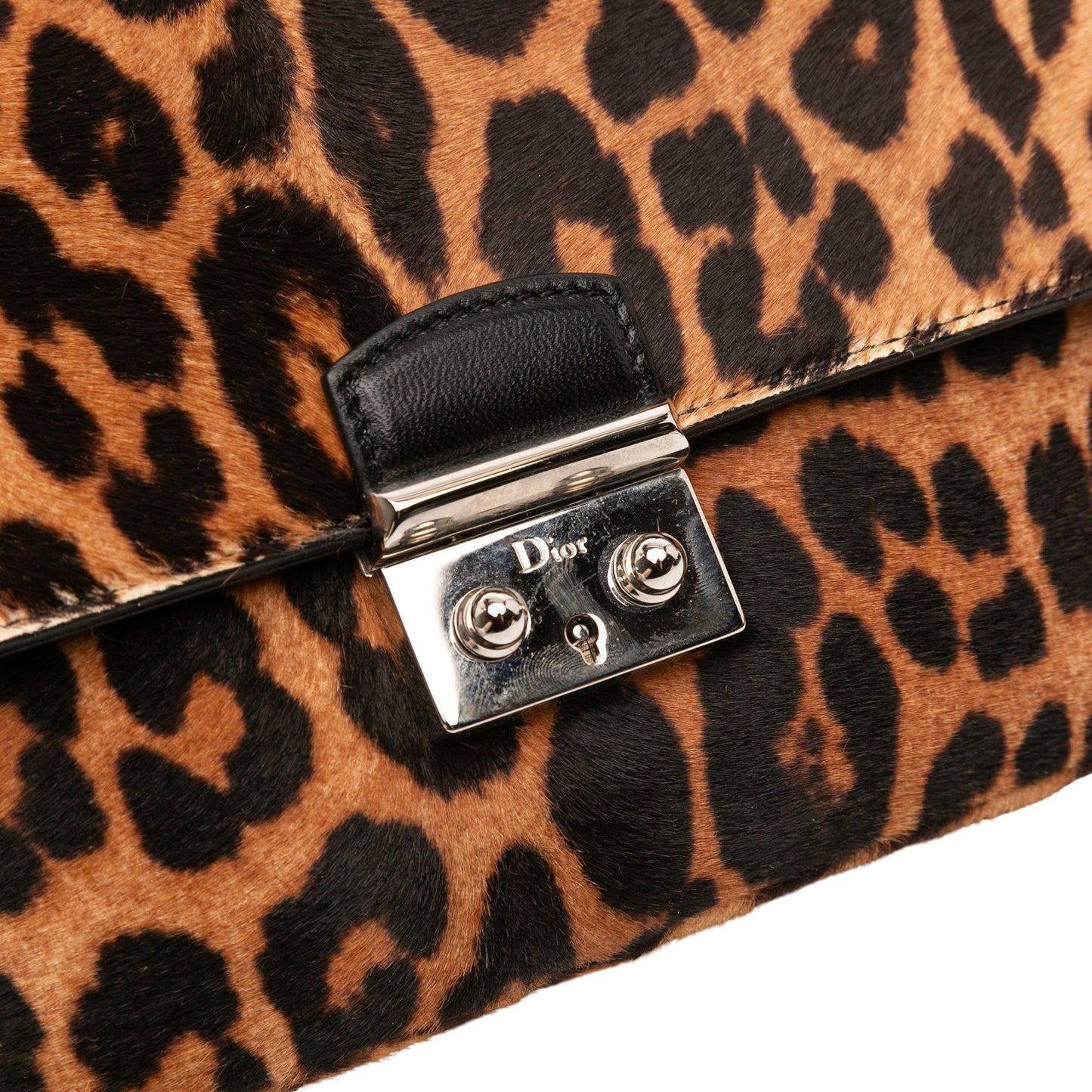 Brown Dior Leopard Print Pony Hair Miss Dior Chain Flap Crossbody Bag