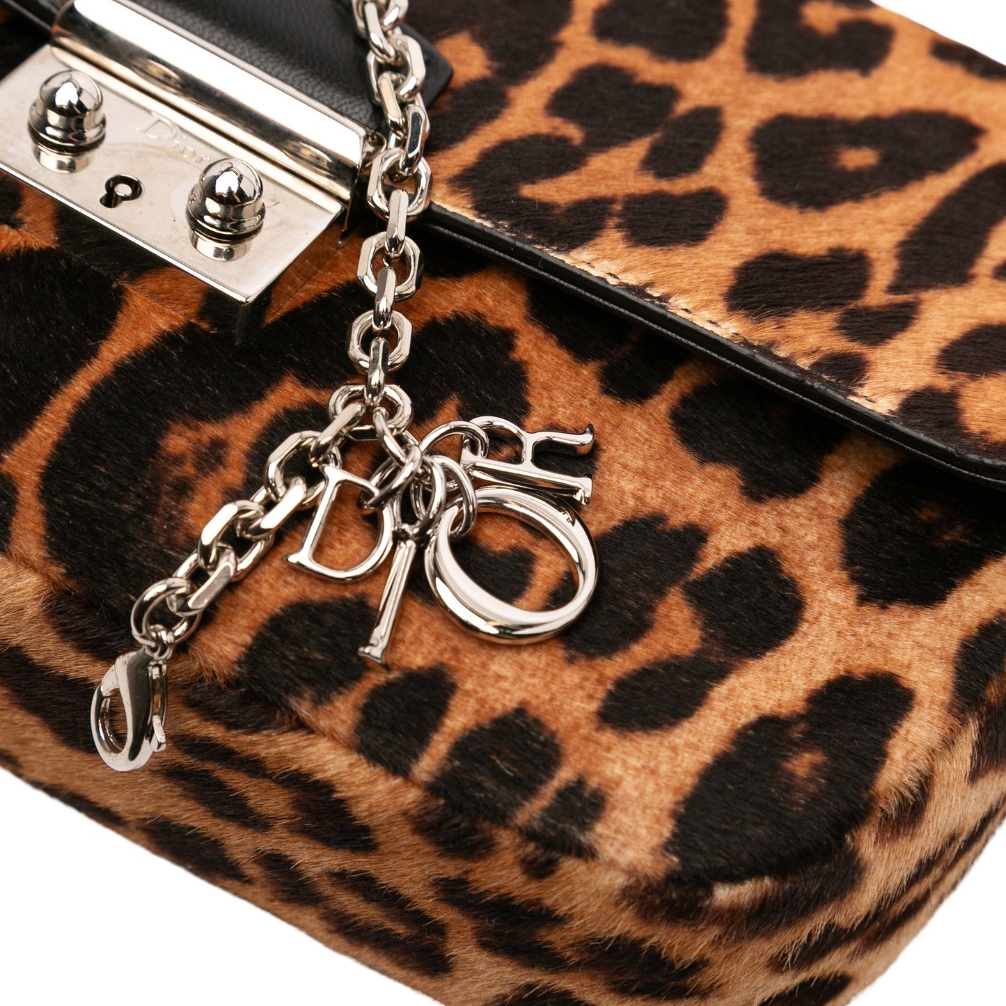 Brown Dior Leopard Print Pony Hair Miss Dior Chain Flap Crossbody Bag
