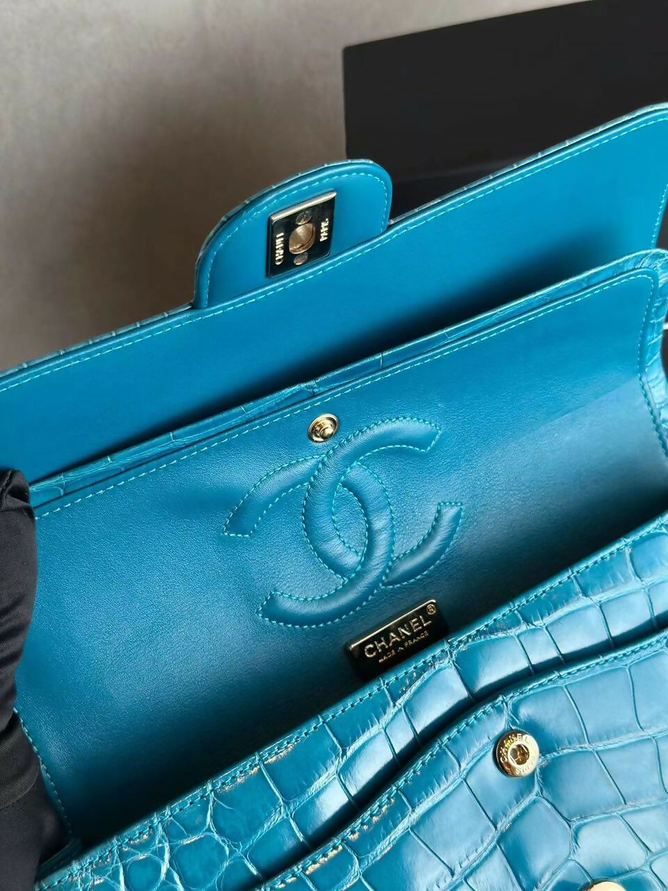 Chanel  Medium Turquoise Crocodile Classic Flap Bag