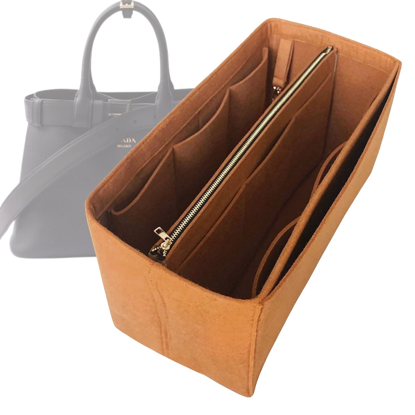 Organizer for [Small Buckle leather handbag with belt, Prada] Bag Insert (Felt, with Detachable Zip Pouch)