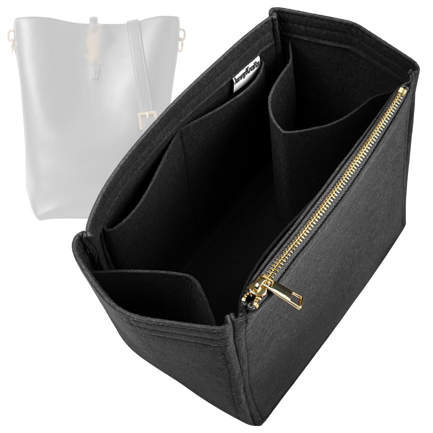Organizer for [LE 37 Long, Saint Laurent (YSL)] Bag Insert (Felt, Long Zip and Open Compartment)