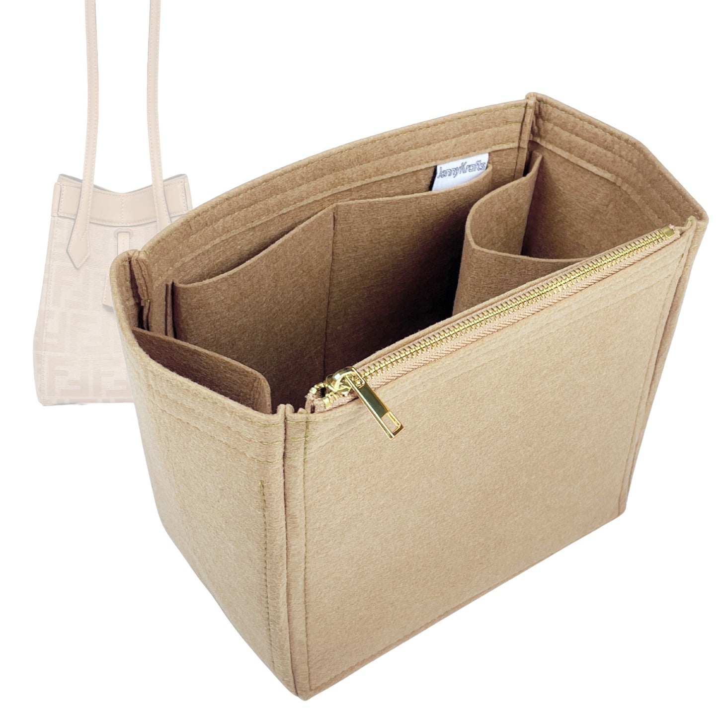 Organizer for [Origami Mini Bag, Fendi] Bag Insert (Felt, Long Zip and Open Compartment)