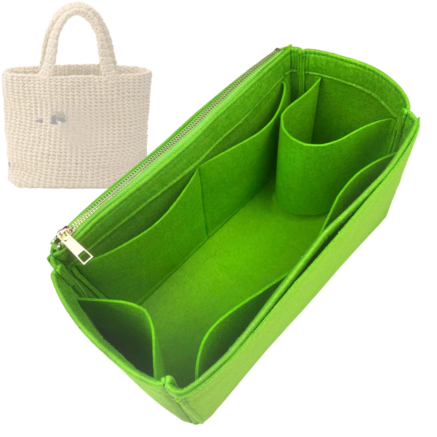 Organizer for [Medium Crochet tote bag, Prada] Bag Insert (Felt, Long Zip and Open Compartment)