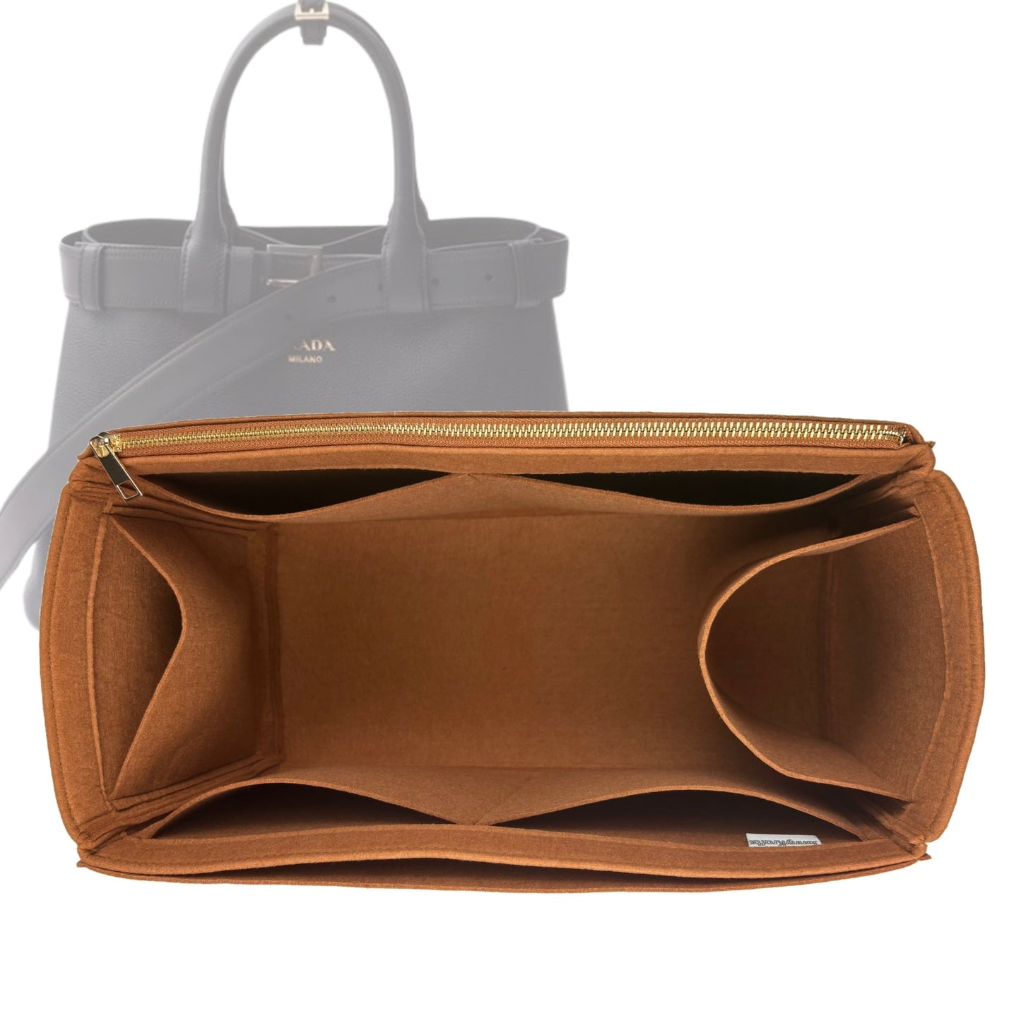 Organizer for [Medium Buckle leather handbag with belt, Prada] Bag Insert (Felt, Full-width Zip and Open Pocket)