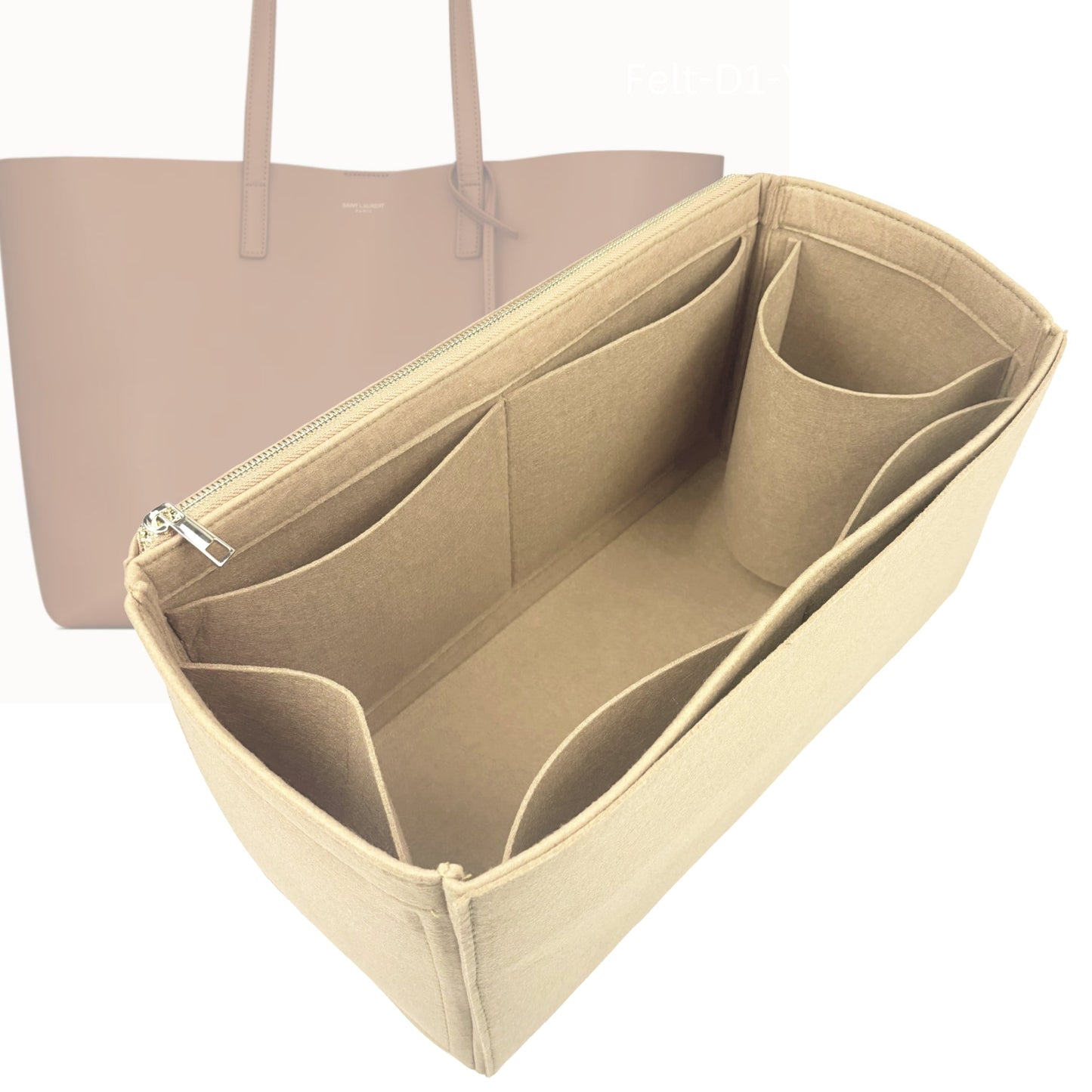 Organizer for [East-West Shopping Tote, Saint Laurent (YSL)] Bag Insert (Felt, Full-width Zip and Open Pocket)