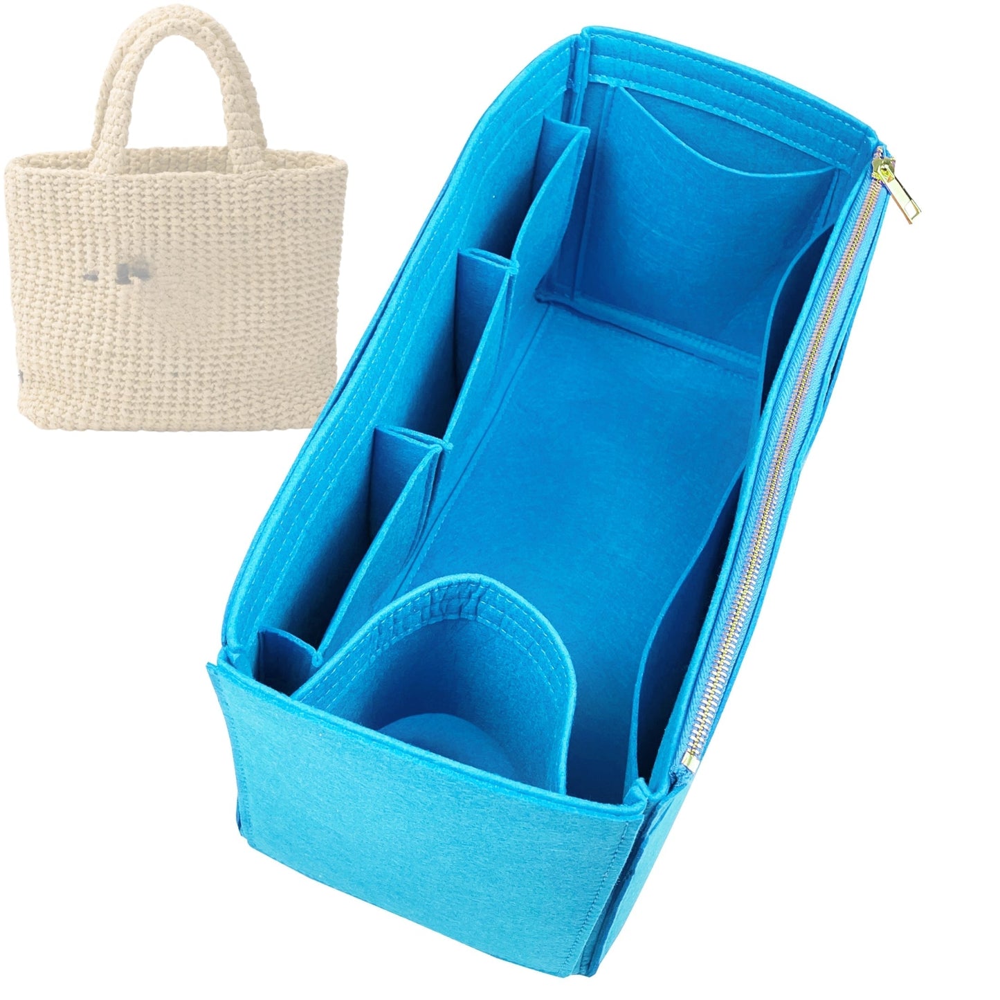 Organizer for [Medium Crochet tote bag, Prada] Bag Insert (Felt, Wide Open Pockets)